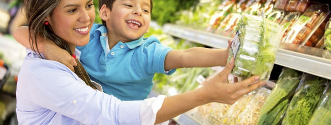 Choosing salad in a supermarket